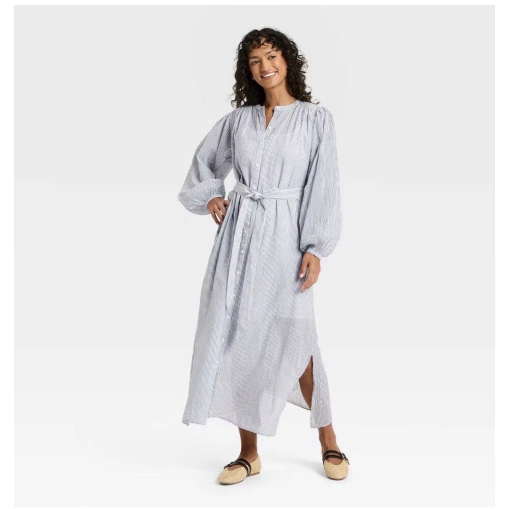 Universal Thread Women's Flounce Long Sleeve Blue Stripe Dress XL Missing Cami!